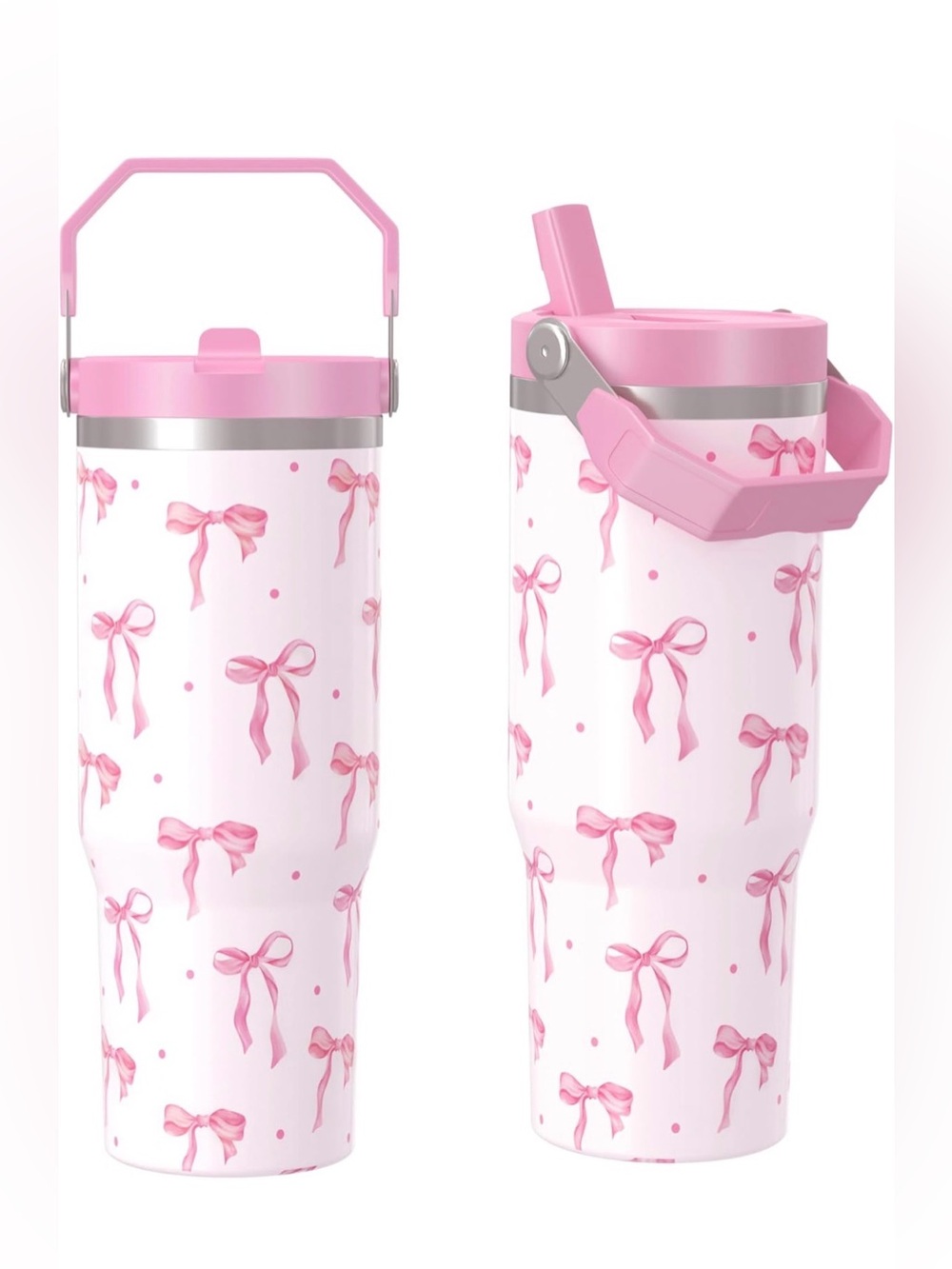 NIB Pink Bow Print 30 oz Tumbler with Handle